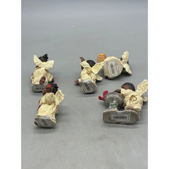 Set Of 5 African American Angel Christmas Figurines decor Birds Fruit READ - Picture 11 of 11